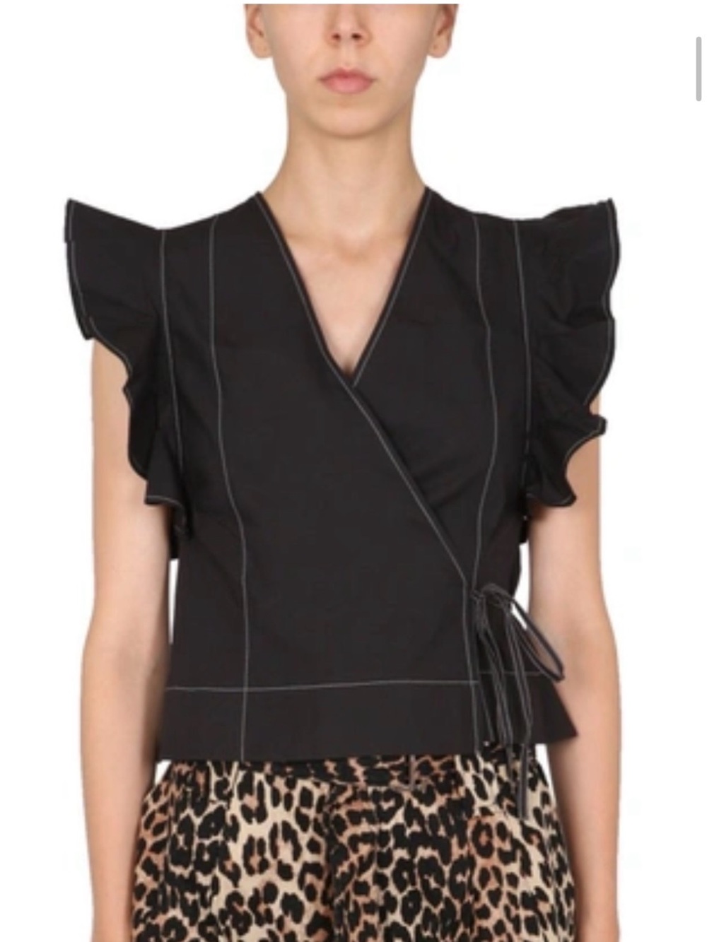 GANNI Poplin Wrap Top in Black size EU 36